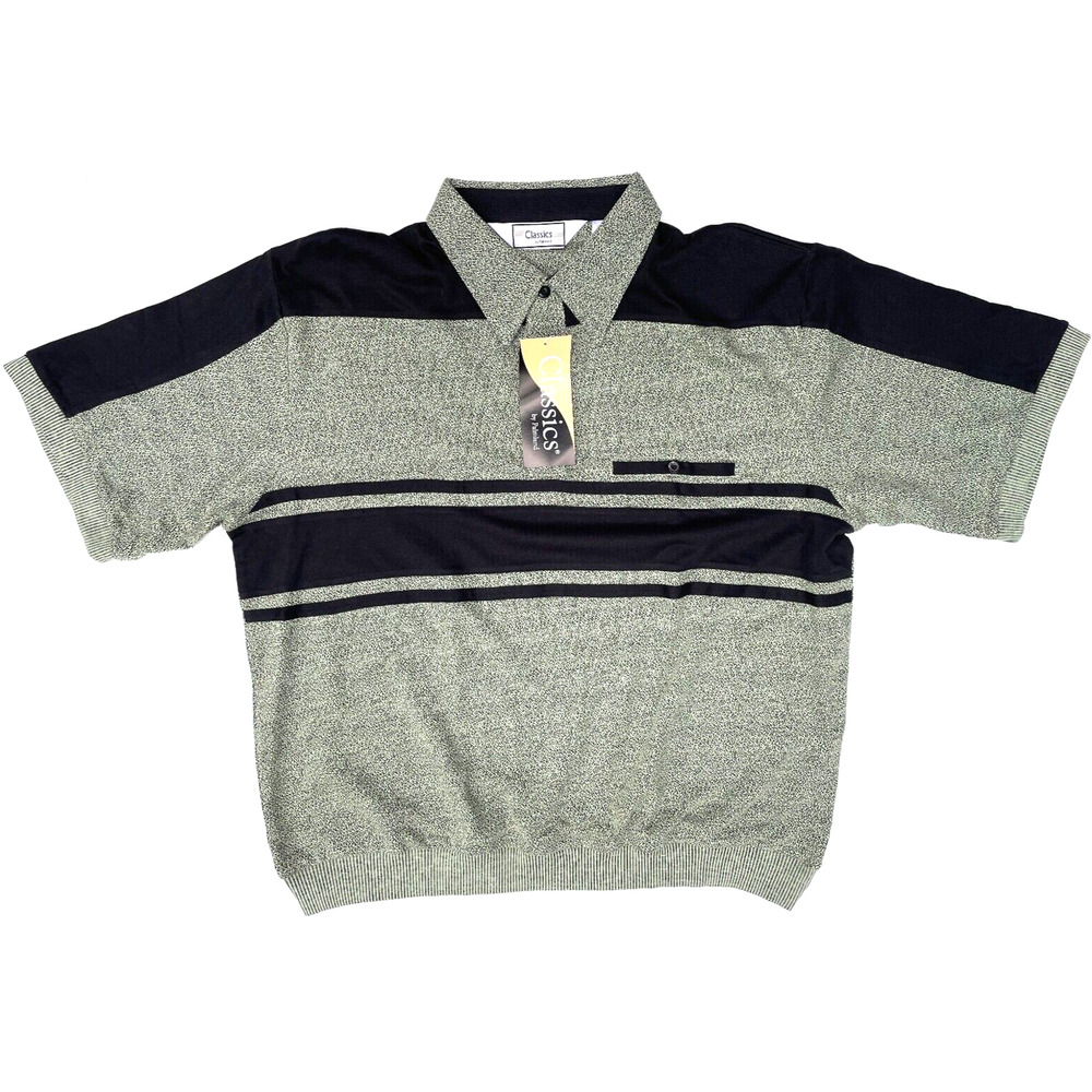 Classics by Palmland Men's Vintage Polo Shirt Banded Bottom Size XL Green Black